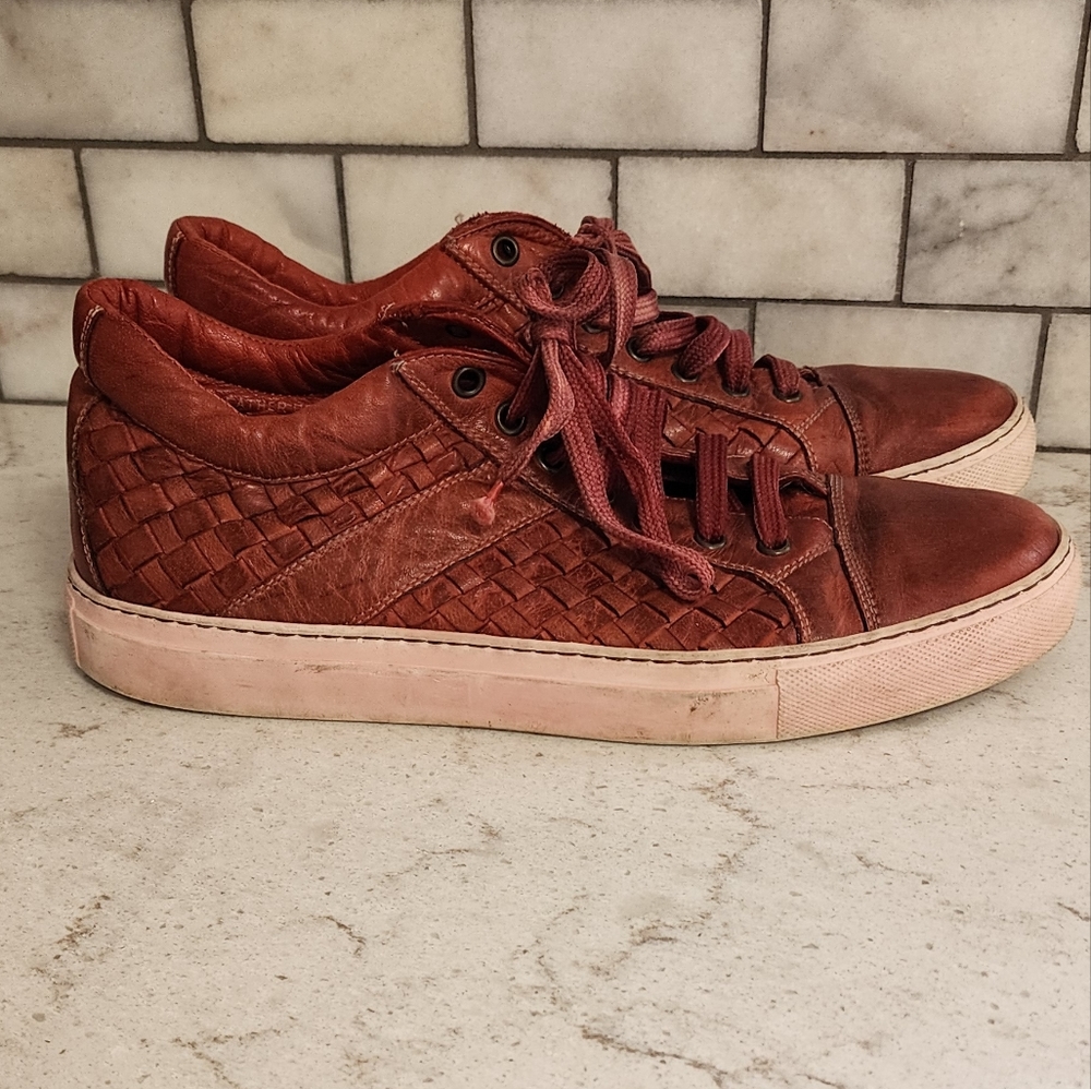 Paolo anka red handwoven sneaker hand dip dyed leather